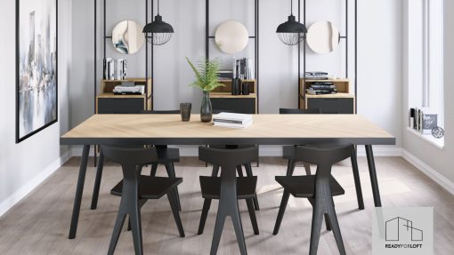 Malvik Fishbone Table with Metal Band with Round Legs