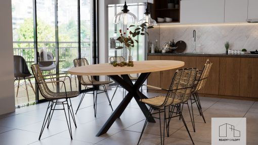 Ovaler Esstisch mit Matrixbeinen in modernem Design