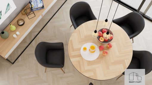 Loft-inspirierter Esstisch mit runder Holzplatte und robustem Charakter