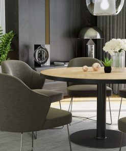 Massiver runder Holztisch mit loftartigem Design und edler Ausstrahlung